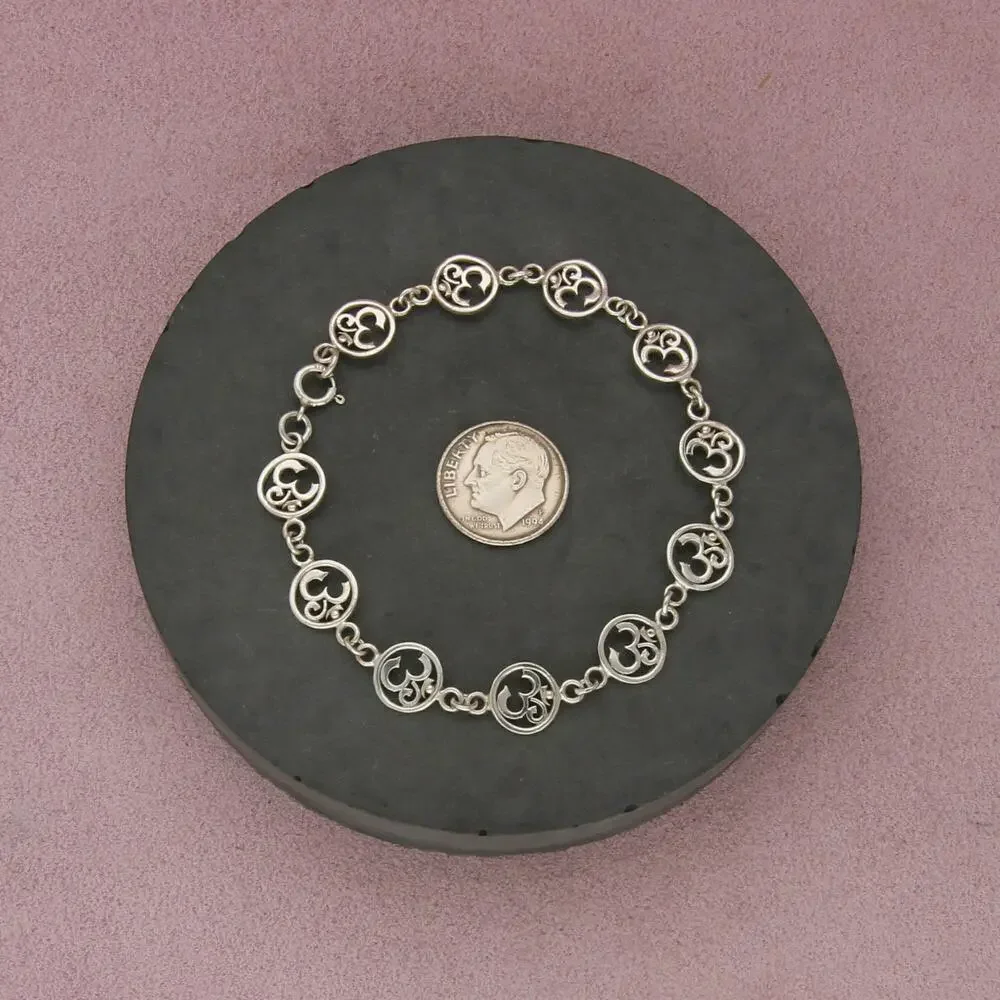 sterling silver vintage om sacred sound link bracelet size 7.25in